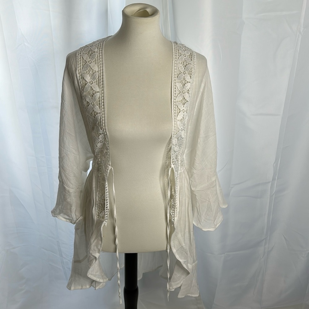 Crochet Lace Trim Ruffle Kimono